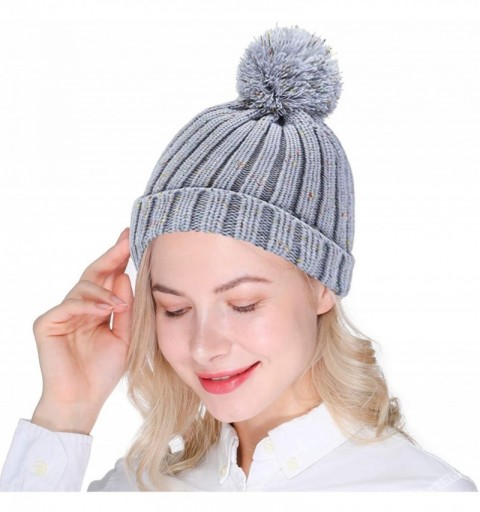 Skullies & Beanies Women's Winter Beanie Warm Fleece Lining - Thick Slouchy Cable Knit Skull Hat Ski Cap - Mix-grey - C118KI3...