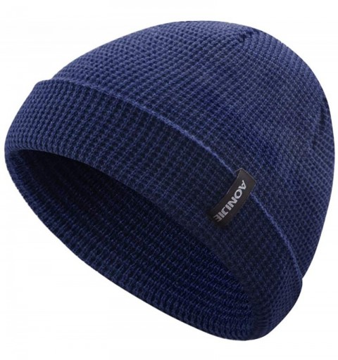 Skullies & Beanies Cuffed Beanie Hat Warm Headwear Daily Knit Hat Sports Skull Cap - Navy - CT18A6YCTKY $8.77