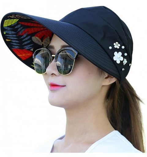 Sun Hats Sun Hats for Women Wide Brim UV Protection Summer Beach Visor - Ornaments-black - CV18EWES04U $11.07