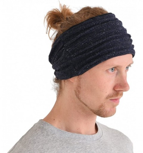 Cold Weather Headbands Organic Cotton Turban Headband - Mens Knit Ear Warmer Womens Chemo Hair Wrap - Navy - CT180QN352K $33.01