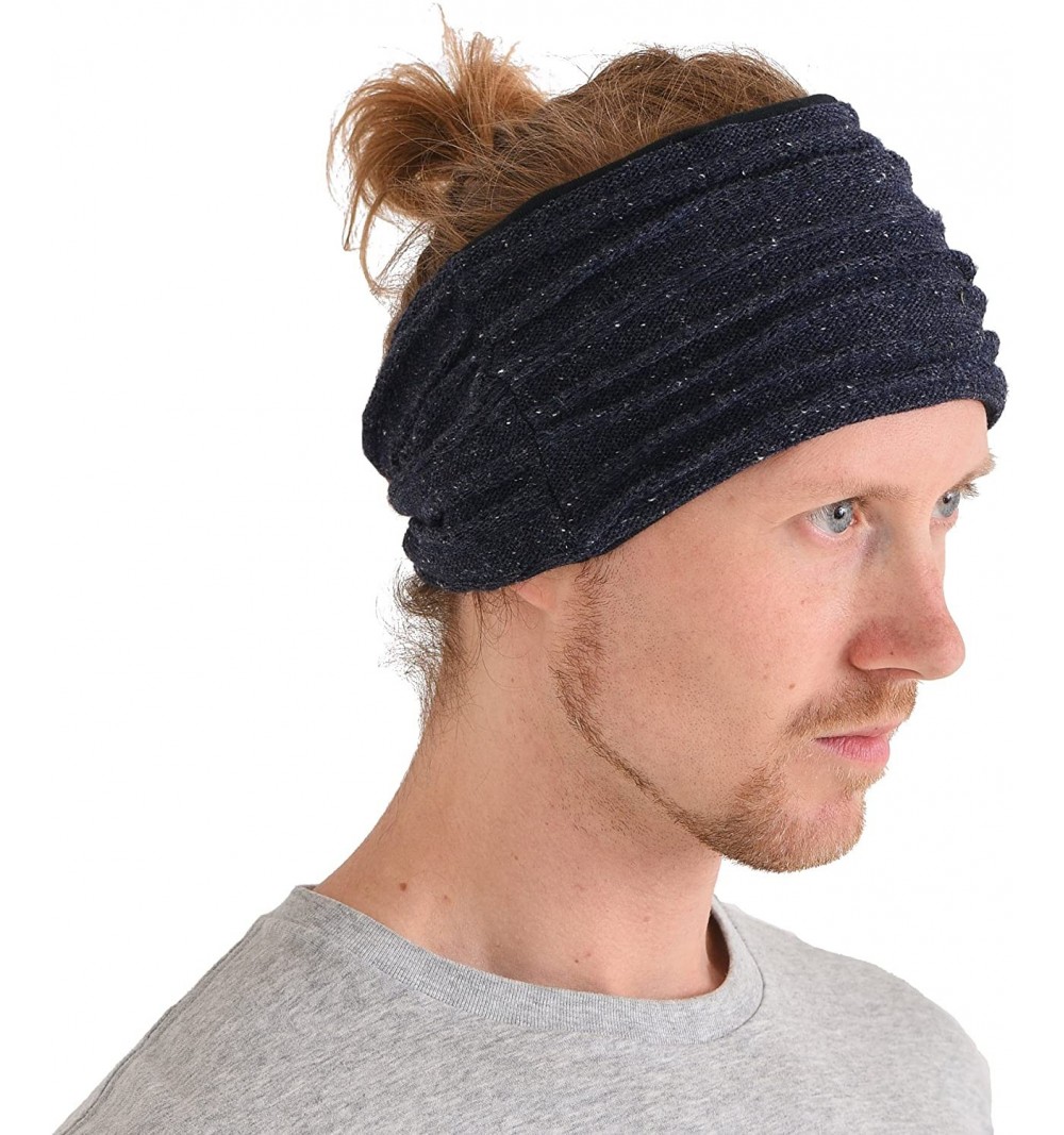 Cold Weather Headbands Organic Cotton Turban Headband - Mens Knit Ear Warmer Womens Chemo Hair Wrap - Navy - CT180QN352K $12.88