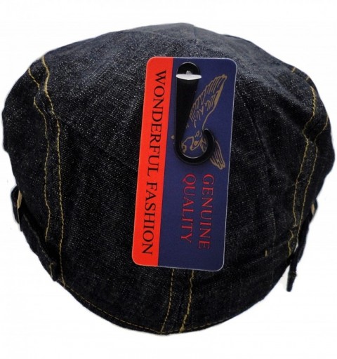 Newsboy Caps Men's Cotton Flat Cap IVY Gatsby newsboy Hunting Hat - Creased Black Jean - CZ185NODG8D $11.60