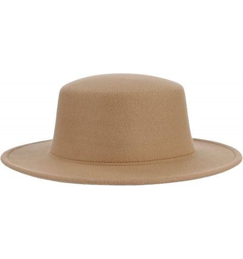 Fedoras Adult Women Men Flat Top Hat Fedora Hats Trilby Caps Panama Hat Jazz Cap - Camel - CL180ES79UC $17.44