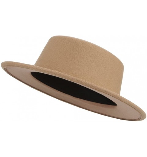 Fedoras Adult Women Men Flat Top Hat Fedora Hats Trilby Caps Panama Hat Jazz Cap - Camel - CL180ES79UC $7.54