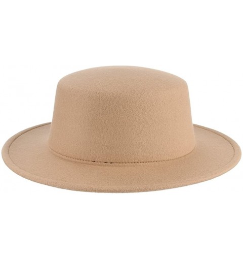 Fedoras Adult Women Men Flat Top Hat Fedora Hats Trilby Caps Panama Hat Jazz Cap - Camel - CL180ES79UC $7.54