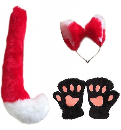 Headbands Party Cosplay Costume Fox Ears Faux Fur Hair Hoop Headband + Tail Set - C5 Polyester Set(red White & Black) - C318U...