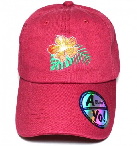 Baseball Caps Hawaii Flower Lei Embroidered Premium Quality Cotton Hat Golf Baseball Cap AYO1036 - Burgundy - C3186IGG5SR $13.48