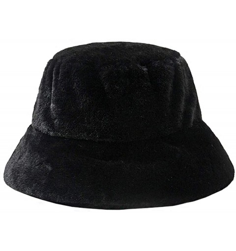 Bucket Hats Women Winter Faux Fur Plush Bucket Hat Fisherman Cap - Black - CH192R3YQCA $30.78