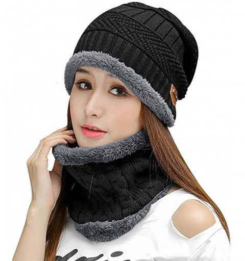 Bucket Hats Womens Slouchy Beanie Winter Hat Knit Warm Snow Ski Skull Outdoor Cap - Beanie and Scarf (Black) - C0186278NAH $1...