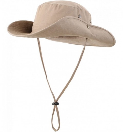 Sun Hats Women Fishing Sun Hat Wide Brim Breathable Cotton Safari Hat with Strap - Dark Khaki - CX18R4OD69T $12.41