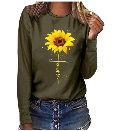 Headbands Sunflower Print Long Sleeve Crew Ne Fit Casual Sweatshirtr Shirts Loose Tunic Blouse - Army Green-e - CR18Y2TWGN0 $...