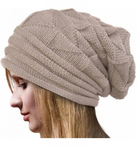 Skullies & Beanies Pleated Cuffed Wool Knit Hat- Sttech1 Women Winter Crochet Hat Wool Knit Beanie Warm Caps (Beige) - Beige ...
