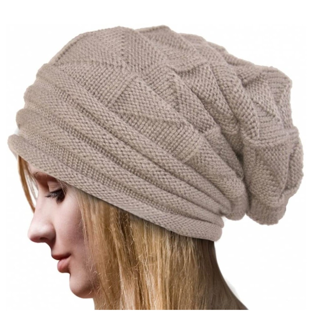 Skullies & Beanies Pleated Cuffed Wool Knit Hat- Sttech1 Women Winter Crochet Hat Wool Knit Beanie Warm Caps (Beige) - Beige ...