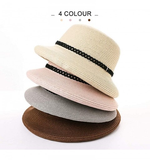 Sun Hats Womens Wide Roll Up Brim Packable Straw Sun Cloche Hat Fedora Summer Beach 55-58cm - Brown_00010 - CD18QHZT2ZO $12.48