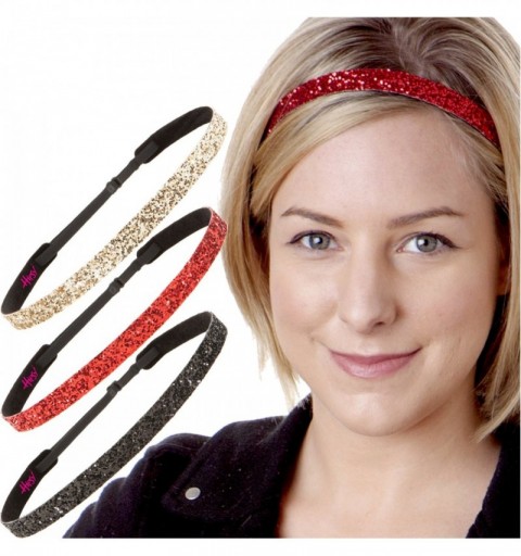Headbands Women's Adjustable NO SLIP Bling Glitter Headband Mixed Pack (Black/Red/Gold) - Skinny Black/Red/Gold 3pk - CX11MPN...