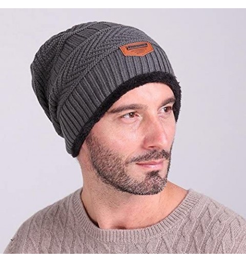 Skullies & Beanies Mens Slouchy Beanie Hat Trendy Warm Chunky Soft Stretch Cable Knit Winter Christmas Sport Fleece Cap - Cof...