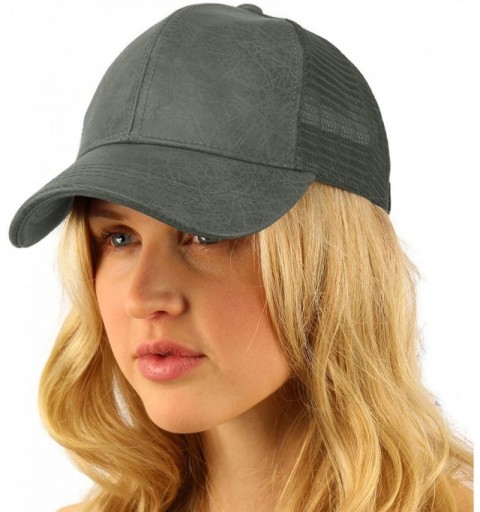 Baseball Caps Everyday Mesh Trucker Faux Leather Plain Blank Baseball Cap Hat Solid - Charcoal - CU1853NY5KO $10.16