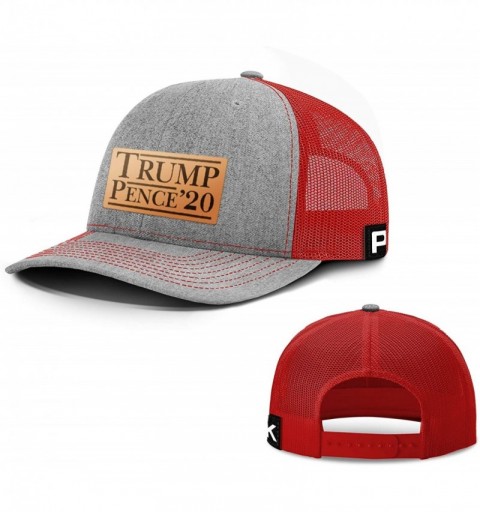Baseball Caps Trump 2020 Hat - Trump Pence '20 Leather Patch Back Mesh Trump Hat - Heather Front / Red Mesh - CD18UNQZ5H9 $32.11