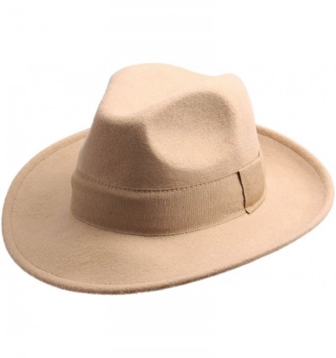 Fedoras Fedora Wool Felt Fedora Hat Packable Water Repellent - Camel - C912O6O5AA1 $72.68