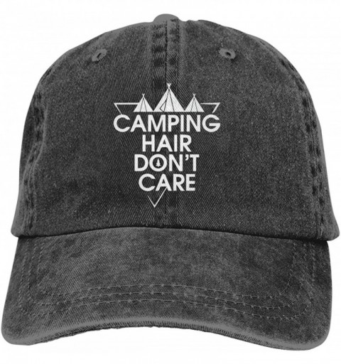 Baseball Caps Unisex Camping Hair Don't Care Vintage Adjustable Baseball Cap Denim Dad Hat - Black 3 - C618N82O5TN $14.78