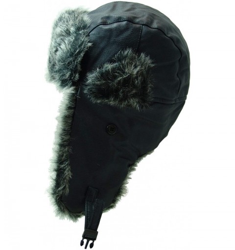 Bomber Hats Faux-Leather and Polyester Fur Trapper Hat - Navy - CL110ZCSWJ1 $16.88