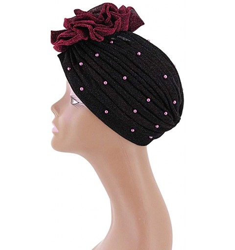 Skullies & Beanies Shiny Flower Turban Shimmer Chemo Cap Hairwrap Headwear Beanie Hair Scarf - Rose Red&black - CW194CS3G6C $...