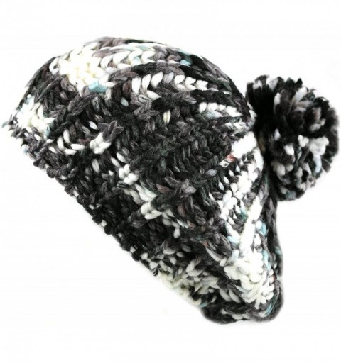 Berets Winter Multi Color Pom Pom Knit Beret Hat - Black/White - CZ128LYVVOR $9.04