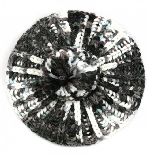 Berets Winter Multi Color Pom Pom Knit Beret Hat - Black/White - CZ128LYVVOR $9.04