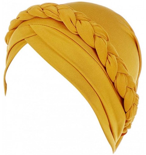Skullies & Beanies Women Lady Elegant Muslim Simple Braided Scarf Hat Cap Turban Hat - Yellow - CR18OSKSAIR $8.89