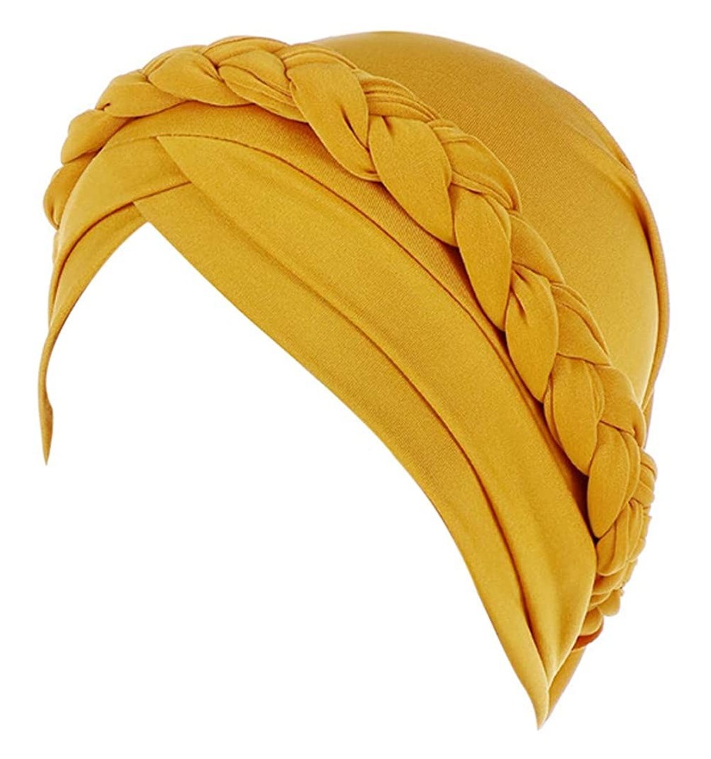 Skullies & Beanies Women Lady Elegant Muslim Simple Braided Scarf Hat Cap Turban Hat - Yellow - CR18OSKSAIR $8.89