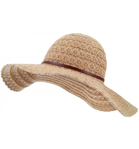 Sun Hats Womens Summer Lace Sun Hat Floppy Wide Brim Beach Cotton Bucket Hat - Khaki (Wide Brim) - CM182WT9WSC $17.64