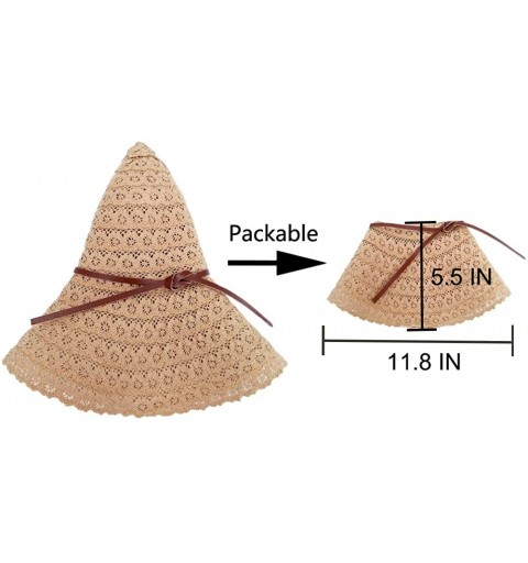 Sun Hats Womens Summer Lace Sun Hat Floppy Wide Brim Beach Cotton Bucket Hat - Khaki (Wide Brim) - CM182WT9WSC $17.64