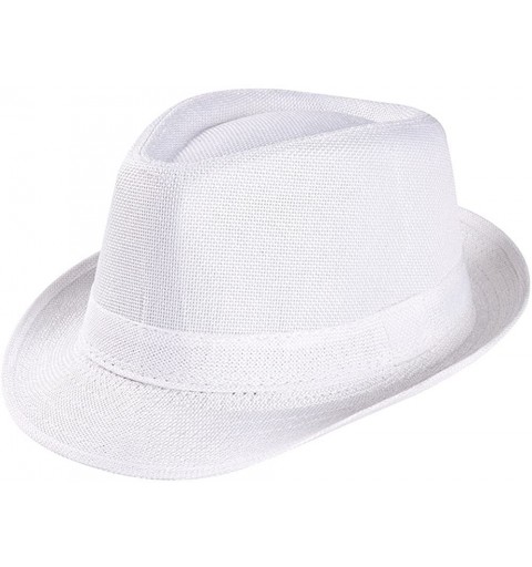 Fedoras Men's Classic Manhattan Structured Gangster Trilby Straw Hat Short Brim Panama Hat - White - CZ18TMQOSGZ $9.09