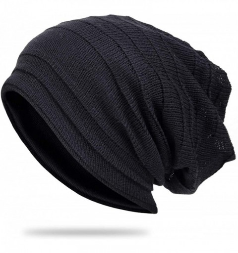 Skullies & Beanies Mens Slouchy Beanie Hat Summer Oversized Knit Cap for Women Winter Skull Cap B309 - Xzz-black - CH18Z8TUS6...