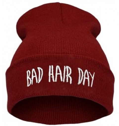 Skullies & Beanies Bad Hair Day Beanie Hat - Multiple Colors - Wine Red - CH12K8FILQD $9.06