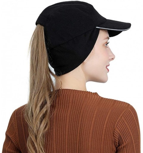 Baseball Caps Womens Winter Fleece Ponytail Cap with Drop Down Ear Warmer Messy Bun Baseball hat - 2pcs Black+grey - CT18AHI2...