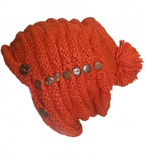 Skullies & Beanies Trendy Ribbed Wool Knit Warm Oversized Chunky Soft Fleece Lined Slouchy Beanie Mitten Hat - Hat - Rust - C...