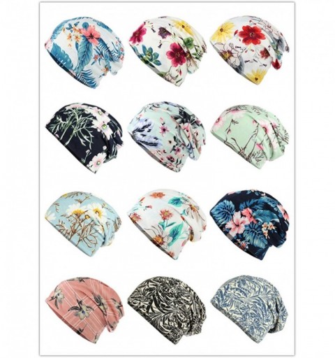 Skullies & Beanies Flower Printed Beanie Women Turban Headband Chemo Cap - 2 Pack Set 5 - CN18W76XCM9 $13.89