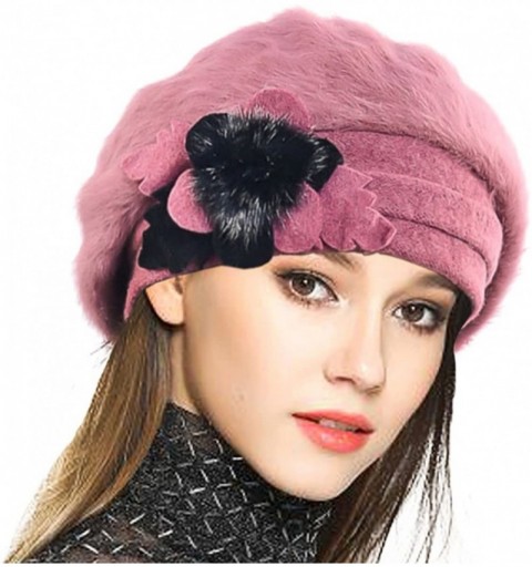 Berets Women's 100% Wool Bucket Hat Felt Cloche Beret Dress Winter Beanie Hats - Angora-pink - CV18XDHSHW4 $13.26