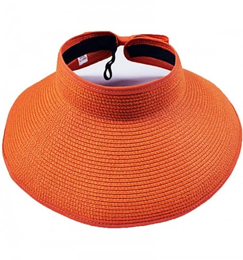 Sun Hats Women's Summer Foldable Straw Sun Visor w/Cute Bowtie UPF 50+ Packable Wide Brim Roll-Up Visor Beach Hat - Orange - ...
