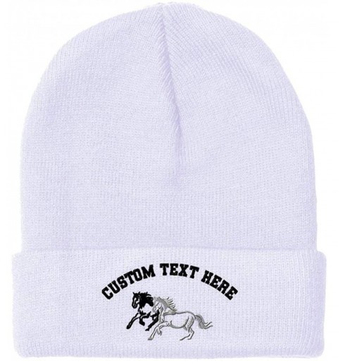 Skullies & Beanies Custom Beanie for Men & Women Animal Running Horses Embroidery Skull Cap Hat - White - CM18ZS3H47E $11.94