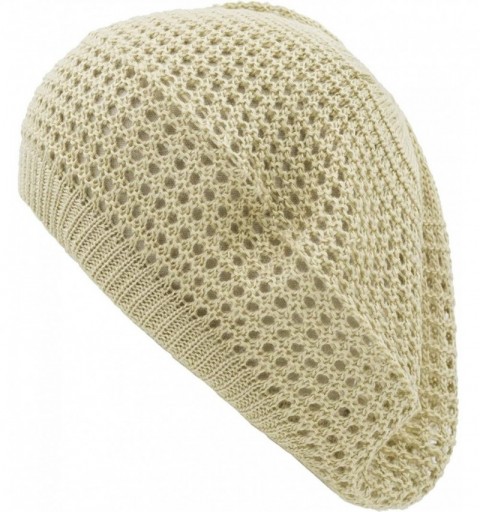 Berets Womens Lightweight Cut Out Knit Beanie Beret Cap Crochet Hat - Many Styles - Beige Open Knit - CJ12LCQ4ZC1 $9.66