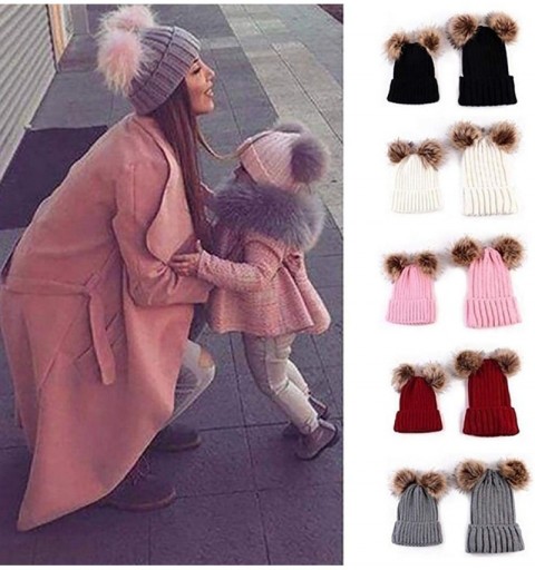 Skullies & Beanies Adults Children Double Fur Winter Casual Warm Cute Knitted Beanie Hats Hats & Caps - Navy Blue - C418AHK8K...