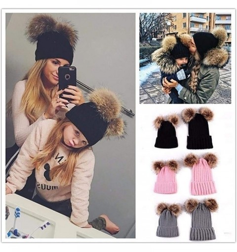 Skullies & Beanies Adults Children Double Fur Winter Casual Warm Cute Knitted Beanie Hats Hats & Caps - Navy Blue - C418AHK8K...