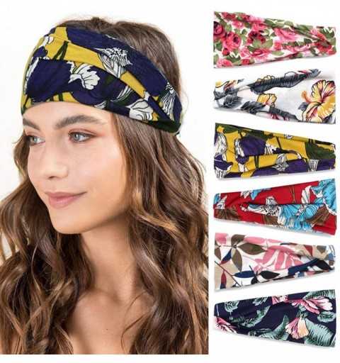 Headbands 6 Pack Boho Headbands for Women Workout Sports Hair Bands Tropical Flower Headband - 6 Pack B - C118Y5WY4CK $10.52