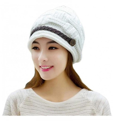 Skullies & Beanies Braided Lady Warm Baggy Winter Beanie Knit Crochet Ski Hat (White) - CD12O3JQ4IG $10.25