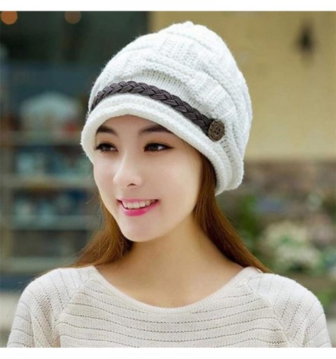 Skullies & Beanies Braided Lady Warm Baggy Winter Beanie Knit Crochet Ski Hat (White) - CD12O3JQ4IG $10.25