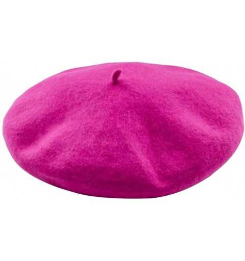 Berets Solid Color Classic French Artist Beret Hat 100% Wool - Pink2 - CT18I9ZZZUX $10.62