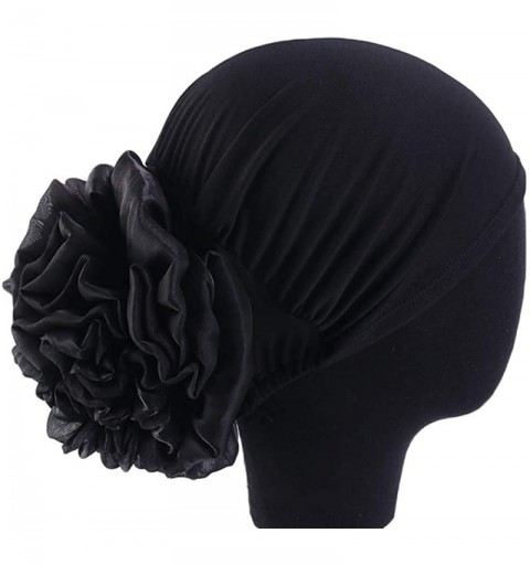 Skullies & Beanies 1Pack / 2Packs Women Flower Elastic Turban Beanie Head Wrap Chemo Cap Hat - Black - CM18OSMZSUH $9.76