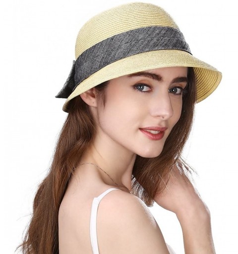 Sun Hats Womens UPF 50 Summer Straw Beach Sun Hat Wide Brim Fashion Fedora Packable & Adjustable - Beige89316 - CA18UKHYHQ8 $...